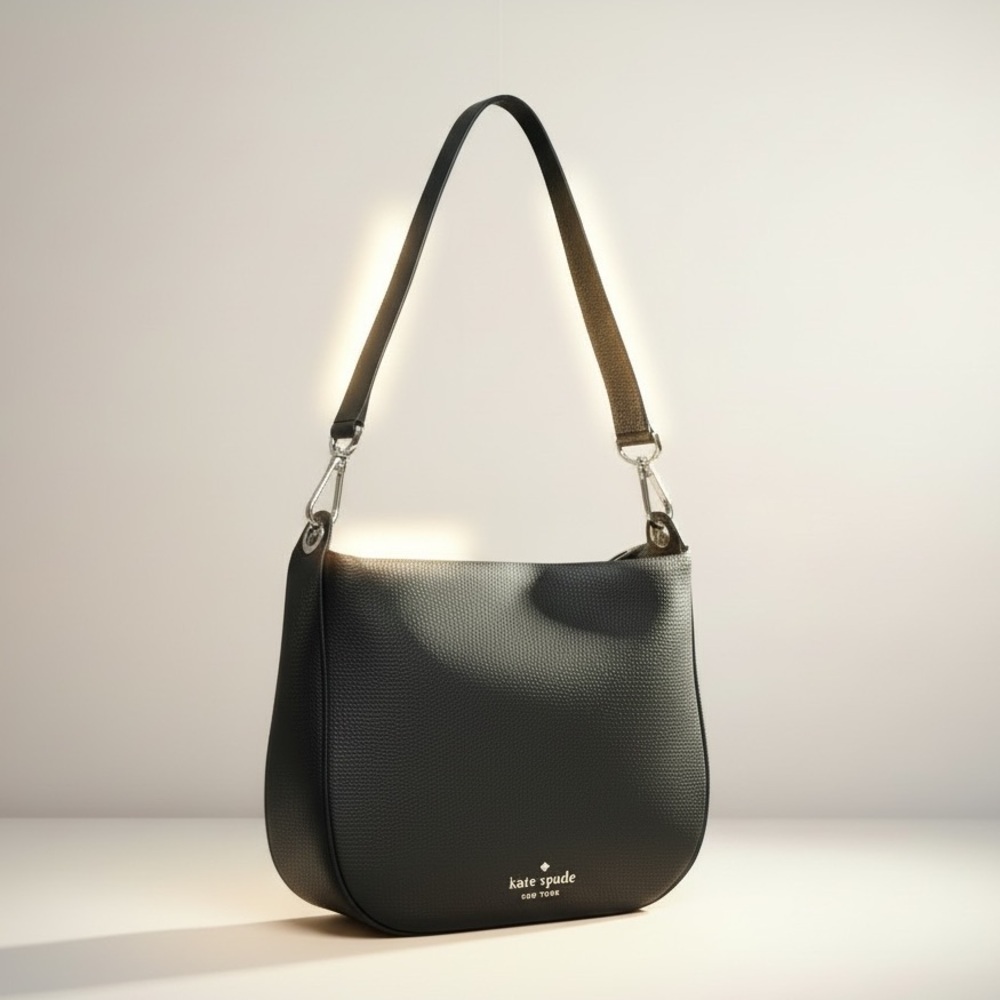 Kate Spade Black Pebbled Leather Shoulder Bag NWOT Quiet Luxury Hobo - Picture 4 of 17
